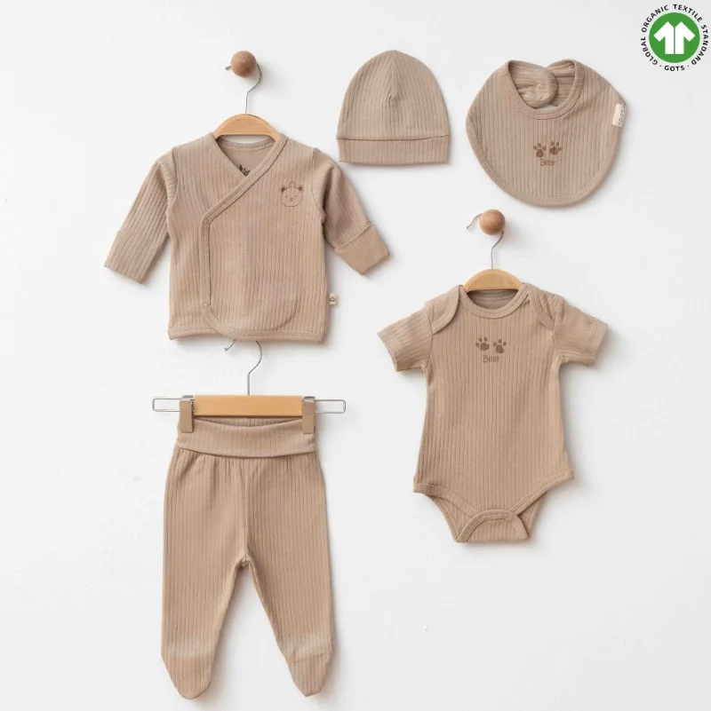 Kahverengi Organik Pamuklu Yenidoğan Takım 