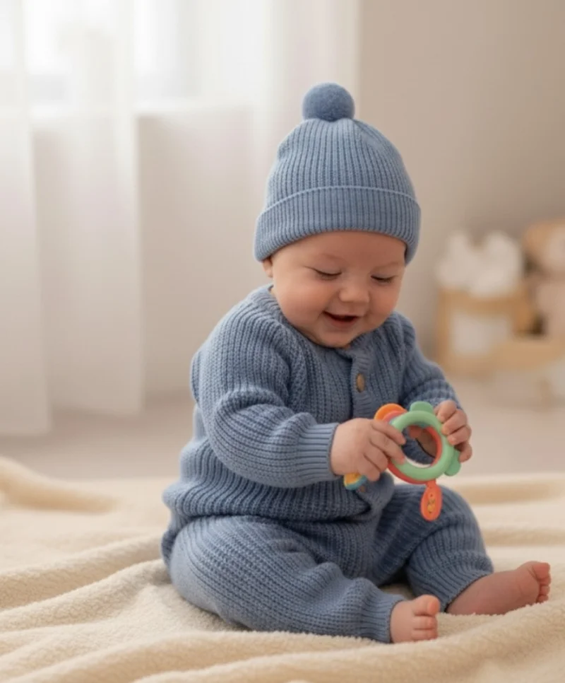 Mavi Erkek Bebek Çocuk Örme Takım 