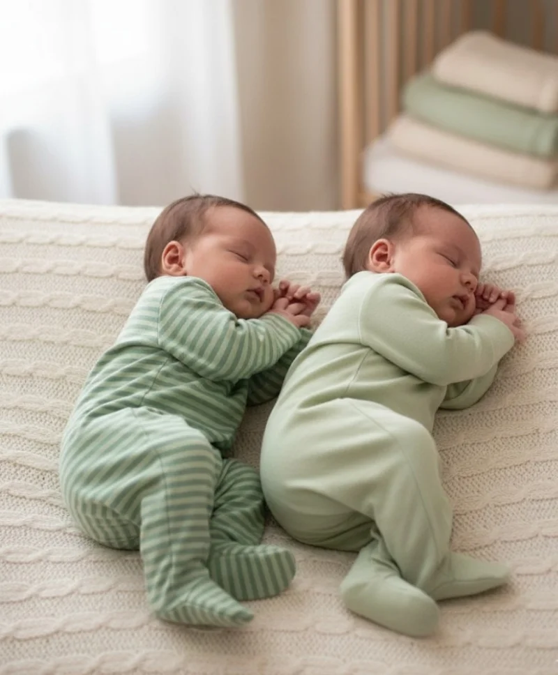 Çizgili İkili Organik Pamuklu Yeşil Tulum 