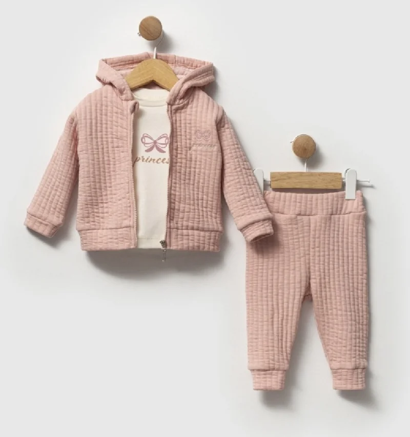 3'lü Organik Pamuklu Gül Kurusu Hırka Takım 