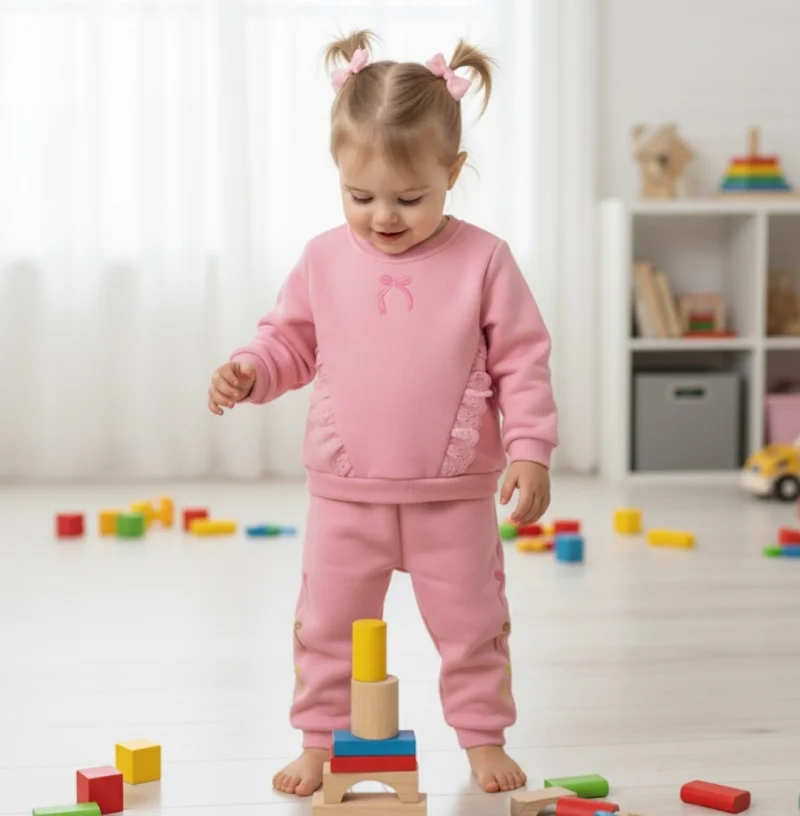 Pembe Kurdeleler Kız Bebek Çocuk İkili Takım 