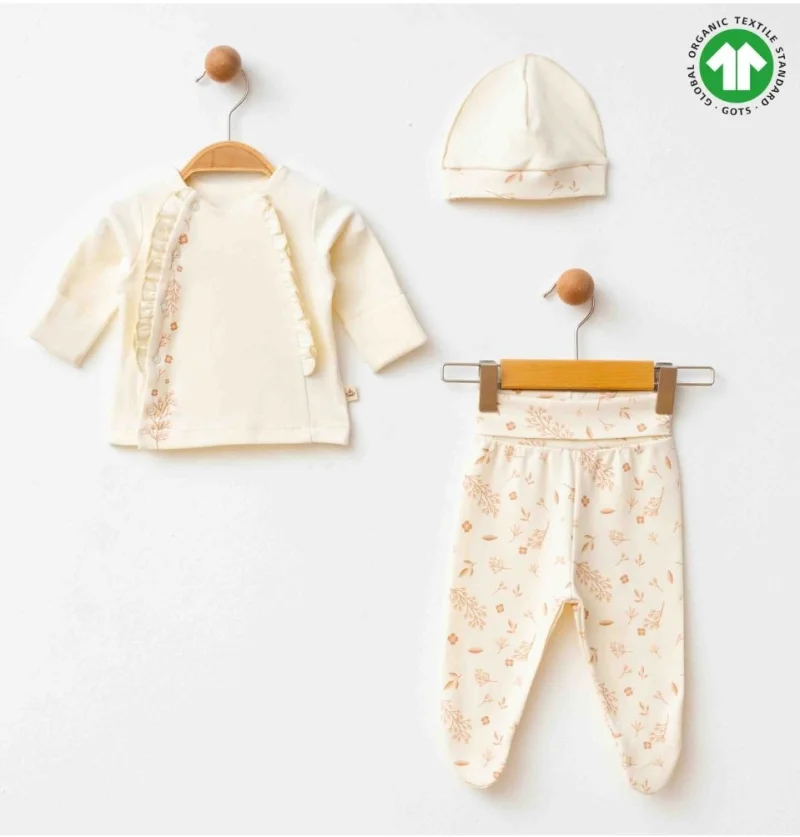 Krem Kız Bebek Organik Pamuklu Takım 