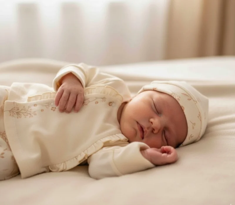 Krem Kız Bebek Organik Pamuklu Takım 