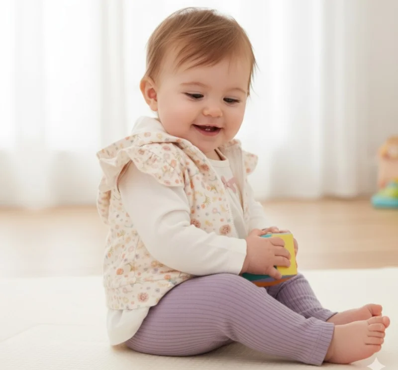 Kız Bebek Küçük Çiçekli Yelekli Mor Takım 