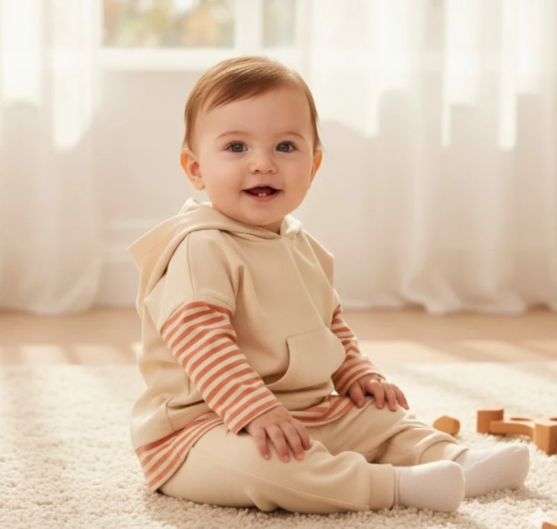 Bej Kiremit Çizligi Erkek Bebek Takım 