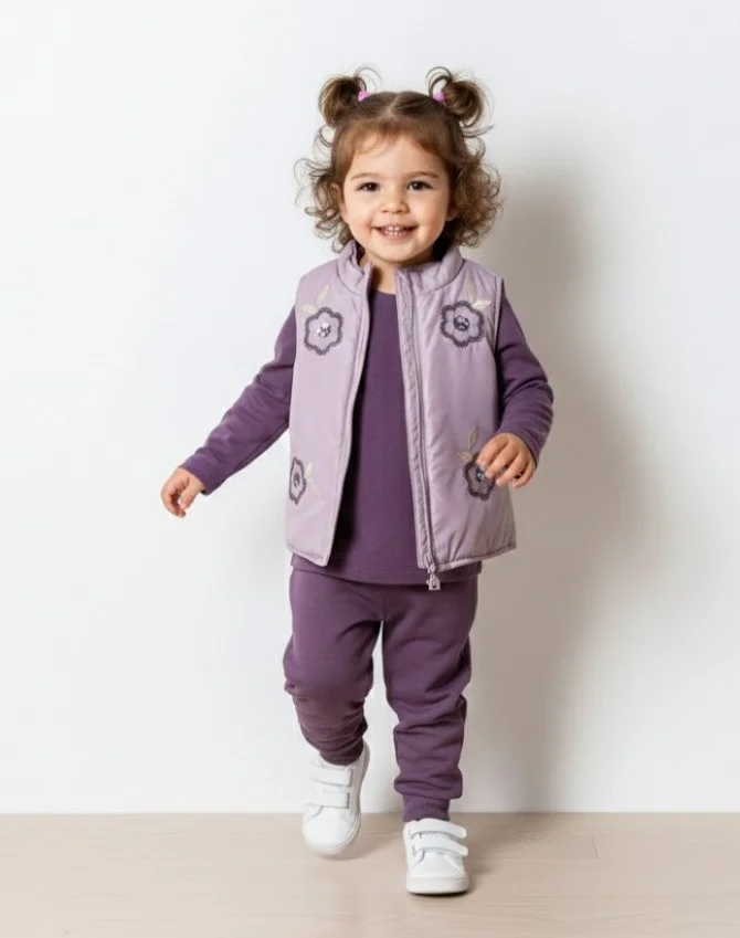 Kız Bebek Çocuk Yelekli Mor Takım 
