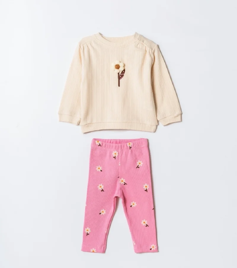 Kız Bebek Çocuk Pembe Taytlı Takım 