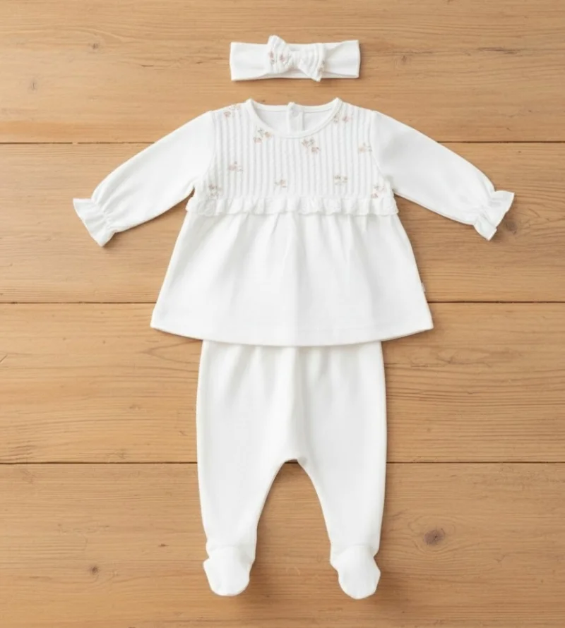 Organik Pamuklu Pandanalı Beyaz Takım