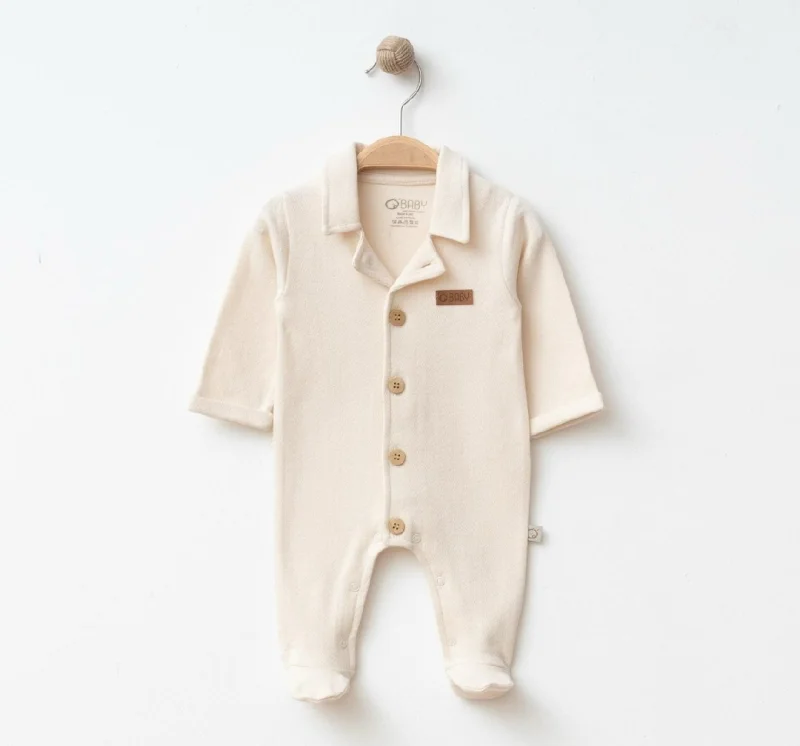 Yakalı Krem Erkek Bebek Tulum 