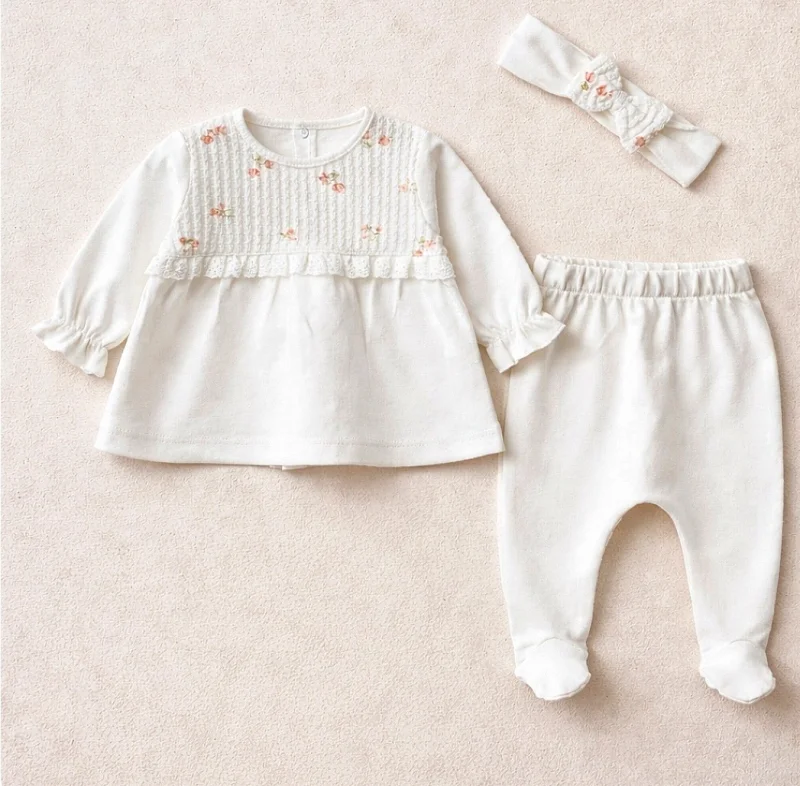 Organik Pamuklu Pandanalı Beyaz Takım