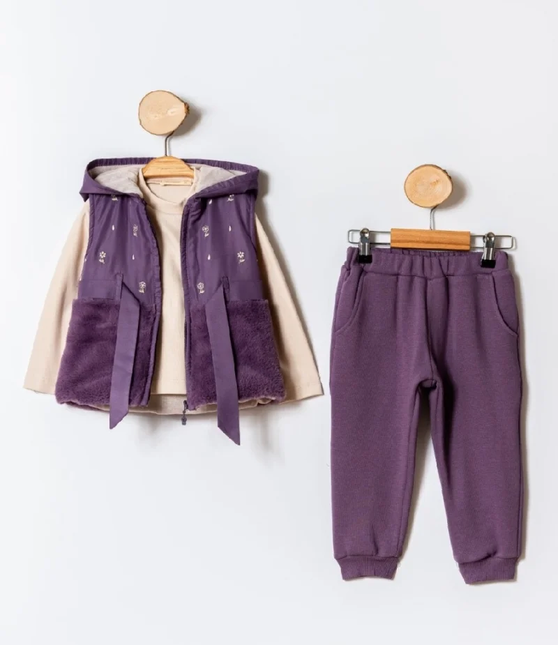 Mor Peluş Yelekli Takım 