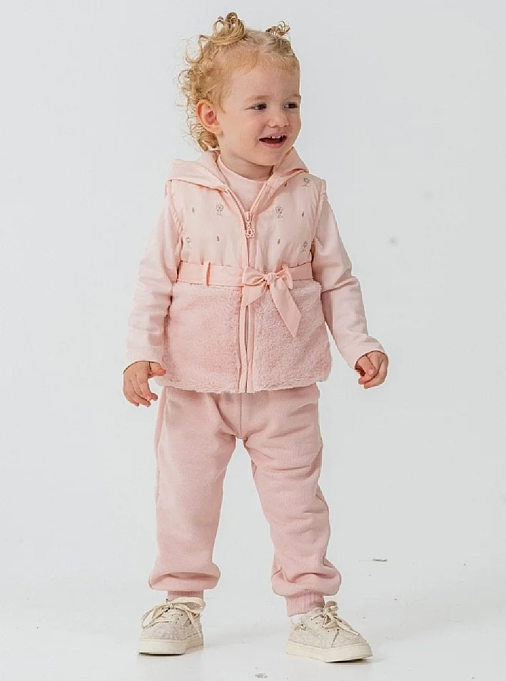 Pembe Peluş Yelekli Takım 