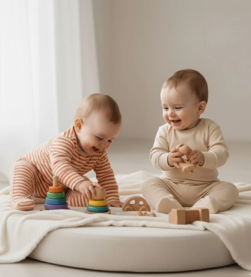 Krem Kiremit Çizligi 2'li Organik Pamuklu Tulum 