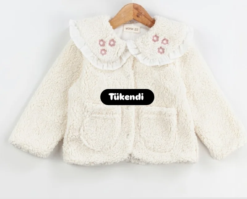 Kız Bebek Peluş Ekru Hırka 