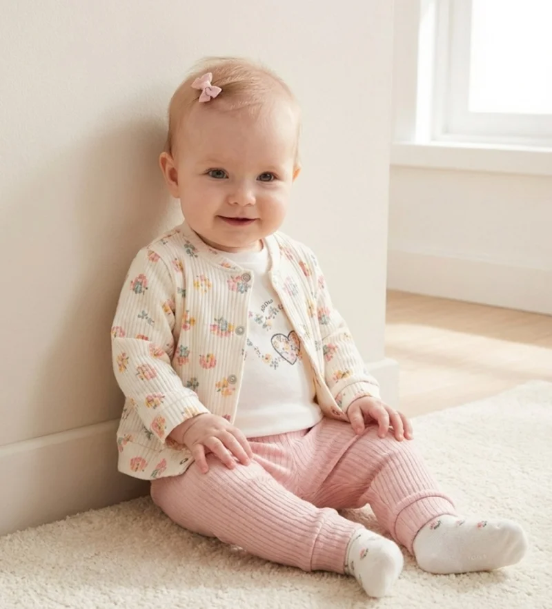 Kız Bebek Pembesi Hırka 3'lü Takım 