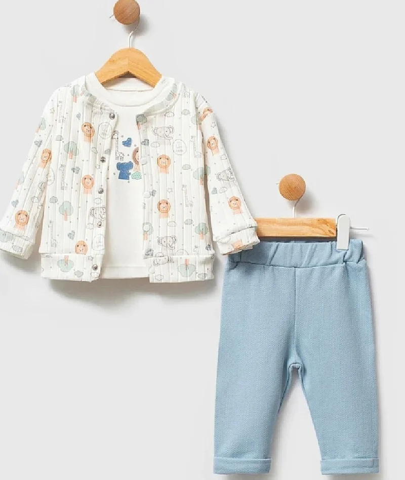 Safari Hırkalı 3'lü Erkek Bebek Takım 