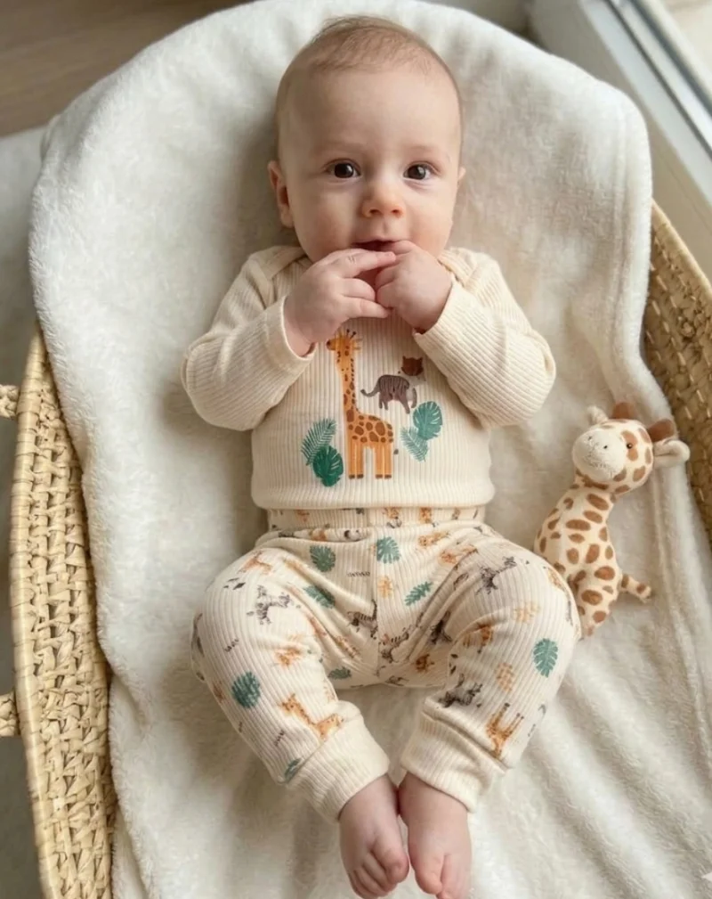 Zürafalar Krem Erkek Bebek Zıbın Takım 