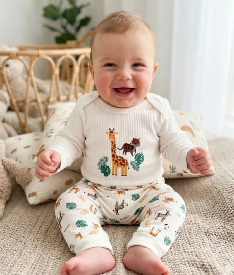 Zürafalar Beyaz Erkek Bebek Zıbın Takım 