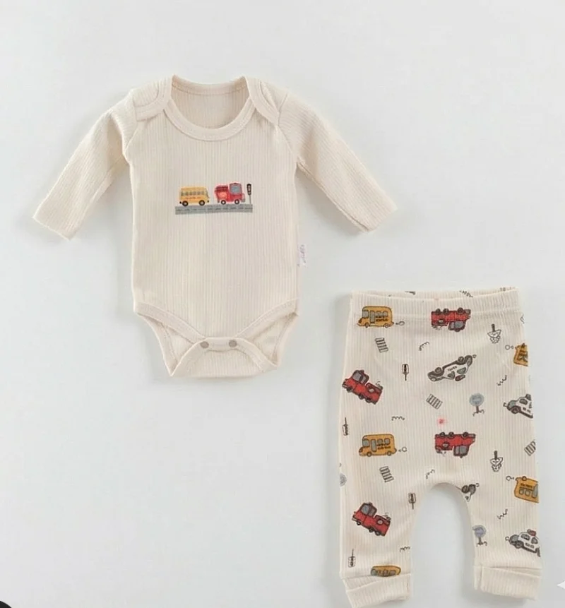 Araba Krem Erkek Bebek Zıbın Takım 