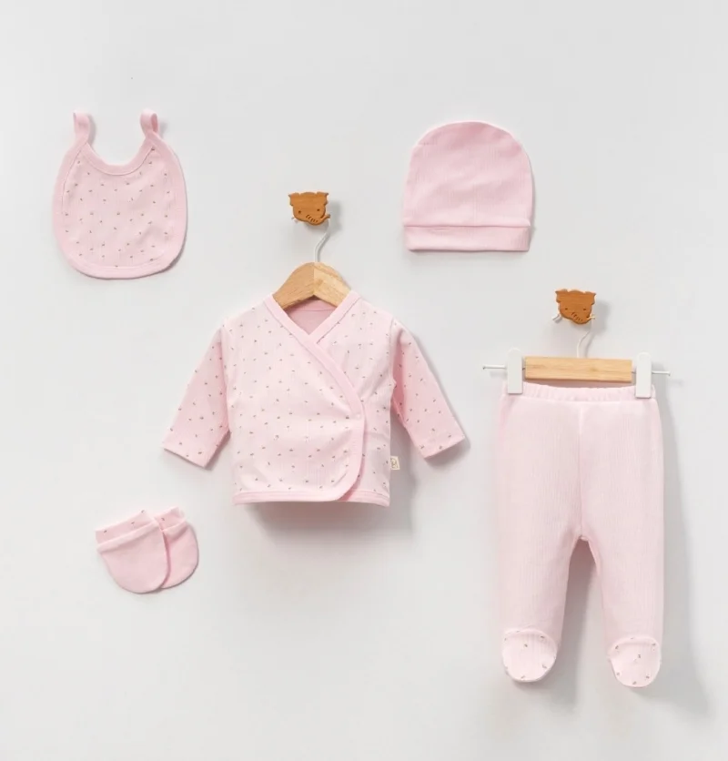  Toz Pembe Çiçekli 5'li Zıbın Takım 