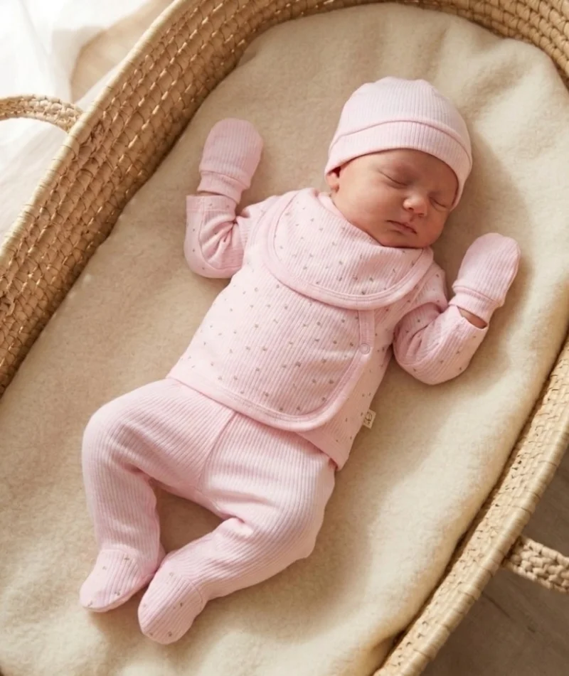  Toz Pembe Çiçekli 5'li Zıbın Takım 