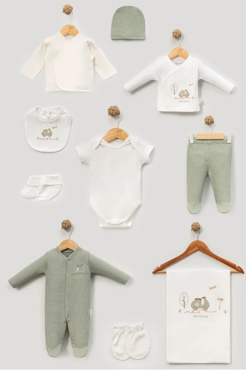 Erkek Bebek Yeşil Beyaz 10'lu Yenidoğan Takım 