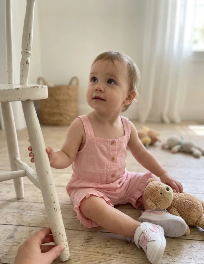 Fırfırlı Pamuklu Bebek Tulumu Pembe