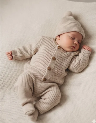 Bej Erkek Bebek Çocuk Örme Takım 