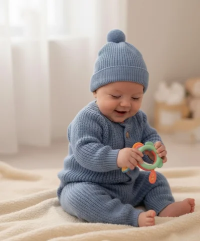 Mavi Erkek Bebek Çocuk Örme Takım 