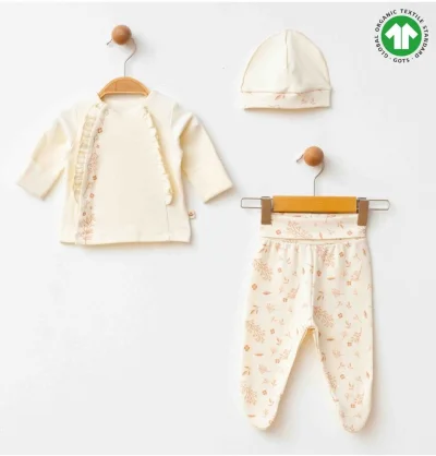 Krem Kız Bebek Organik Pamuklu Takım 