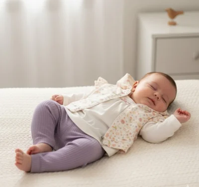 Kız Bebek Küçük Çiçekli Yelekli Mor Takım 