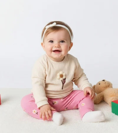 Kız Bebek Çocuk Pembe Taytlı Takım 