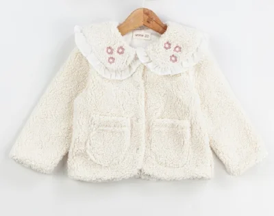 Kız Bebek Peluş Ekru Hırka 