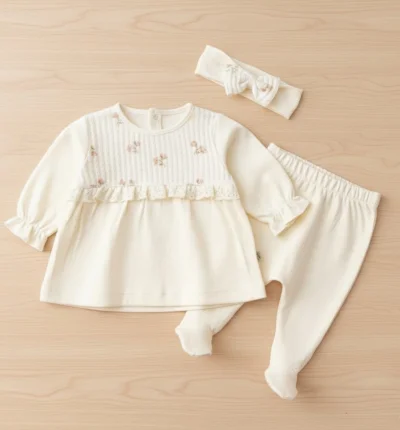 Organik Pamuklu Pandanalı Ekru Takım