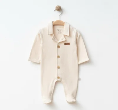 Yakalı Krem Erkek Bebek Tulum 