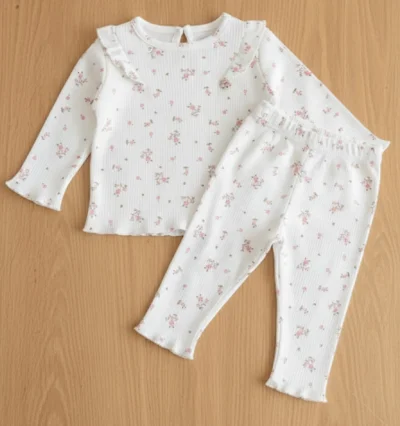 Organik Pamuklu Beyaz Çiçek Takım 