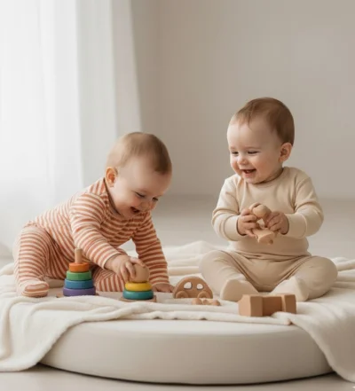 Krem Kiremit Çizligi 2'li Organik Pamuklu Tulum 