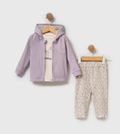 3'lü Lila Hırka Fitilli Takım 