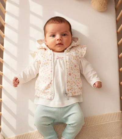 Kız Bebek Küçük Çiçekli Yelekli Mint Takım 