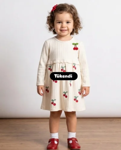 Krem Kirazlı Elbise 