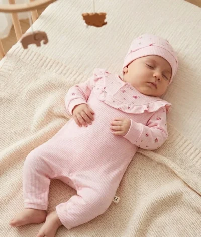 Çiçek Yakalı Pembe Tulum Şapka 