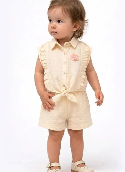 Fırfır Detaylı Krem Müslin Takım 