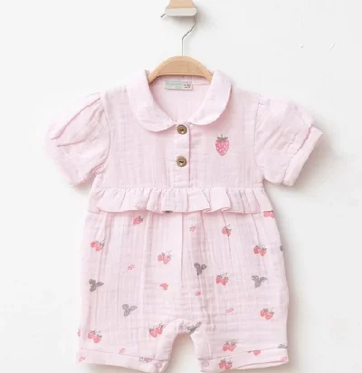  Toz Pembe Çilek Müslin Tulum 