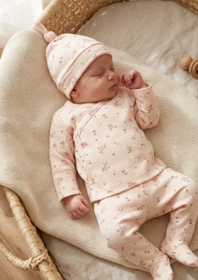 Çiçek Desenli Somon Yenidoğan Takım 