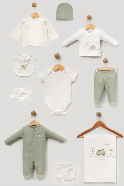 Erkek Bebek Yeşil Beyaz 10'lu Yenidoğan Takım 